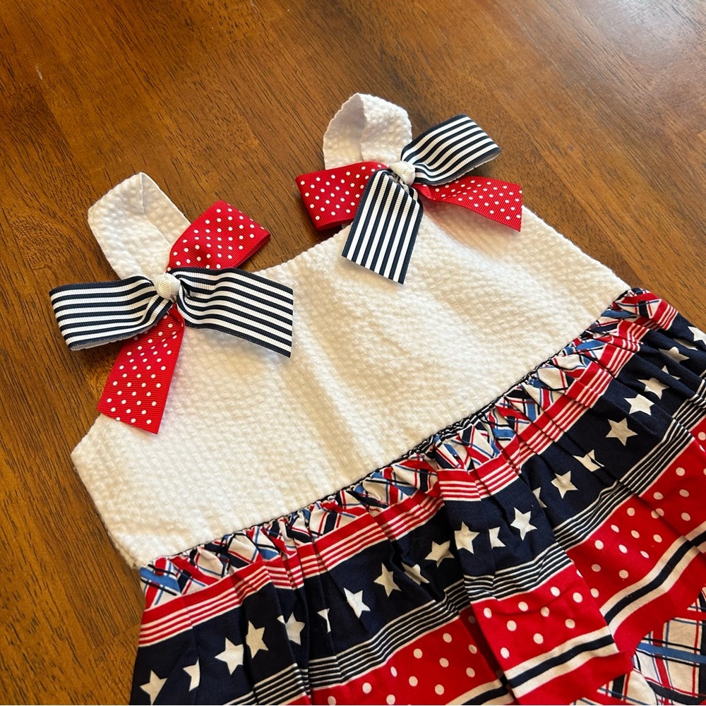 Patriotic Boutique Dress by Bonne Jean | Red White Blue Stars | Toddler Girl 4T - Picture 2 of 5